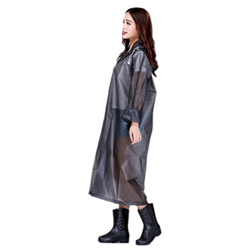 Women Packable Lightweight Transparent EVA Rain Jacket Poncho Raincoat