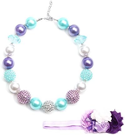 Unijew Kid Jewelry Chunky Bubblegum Necklace for Baby Toddler Girl Jewelry Purple HeadBand Birthday Gift