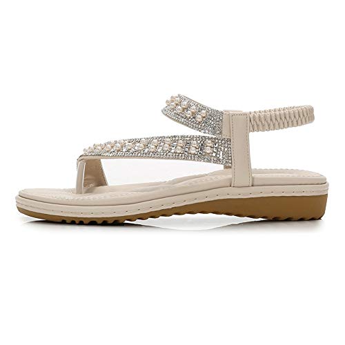 Meeshine Women's Casual Slingback Summer Beach Thong Flat Sandal(7 B(M) US,Beige 04)