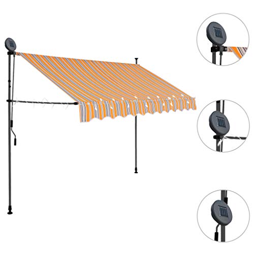 vidaXL Markise Einziehbar Handbetrieben mit LED Wasserabweisend Klemmmarkise Balkonmarkise Sonnenschutz Terrasse Balkon Garten 250cm Gelb Blau – Bild 3