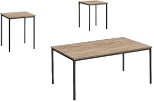 Monarch Specialties I 7895p Table Set, 3pcs Set, Coffee, End, Black Metal, Dark Taupe Laminate