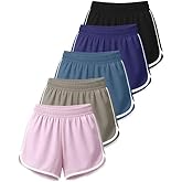Real Essentials 5 Pack: Women’s Dry-Fit Dolphin Shorts – Athletic Running Workout Gym Lounge Active Casual (Plus Available)