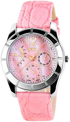 Pink Leather Analog Wrist Watches Fashion Type for Girls