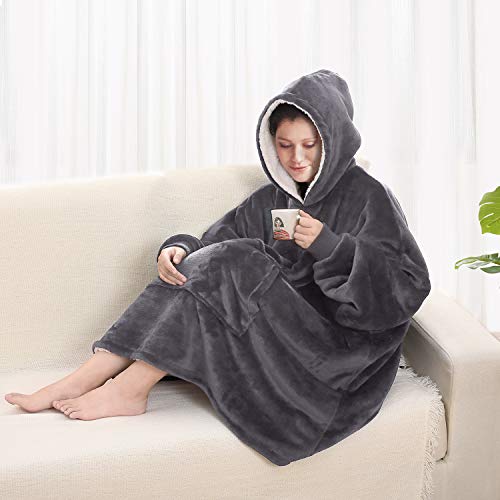 Touchat Wearable Blanket Hoodie, Oversized Sherpa Blanket Sweatshirt