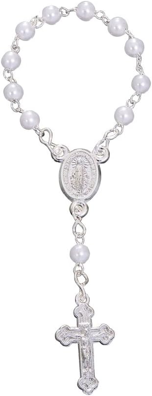 Catholica ShopCatholica Shop Mini Finger Decade Rosary with Metal Crucifix & Simulated Pearl Beads - Pack of 12
