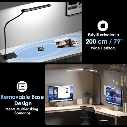 EYOCEAN Desk Lamp, Dual Head Desk Lamp, 24W 80cm with Remote Control, Adjustable Color Temperature, No Glare Dimmerable Monitor Lamp, PC Lamp for Screen
