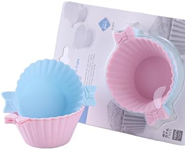 Pink Light Blue Silicone Reusable Baking Cups Special Bowtie Handles Design Heat-resistant Cupcake muffin Liners Nonstick Muffin Makers Set of 12 in 2 colors
