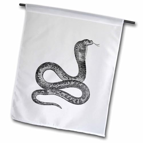 3dRose Black & White Vintage Cobra Snake - Garden Flag, 12 by 18"