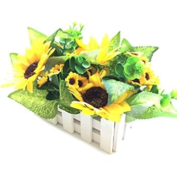 Charmly Artificial Sunflower Fake Sunflower Fence Set Artificial Flower Pot Potted Plants for Home Wedding Party Decor Long 6.3