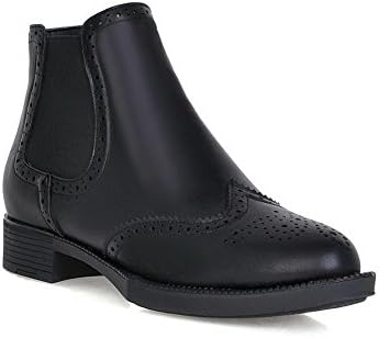 AalarDom Women's Solid Low Heels Round Closed Toe Pu Pull On Boots