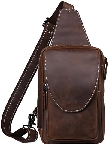 Men's Crazy Horse Leather Chest Bag Cross Body Bag Pack Hiking Satchel Camping Sling Shoulder Bag for Traveling (brown 2)