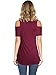 Amoretu Womens Summer V Neck Tops Open Shoulder Tshirts Blouses (Burgundy,XL)