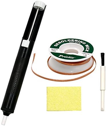 A-BF 4-in-1 Desoldering Tool Kit including Desoldering Pump, Solder Wick, Soldering Tips Cleaning Sponge for Soldering Iron and PCB Cleaning Brush for DIY and Repair Work