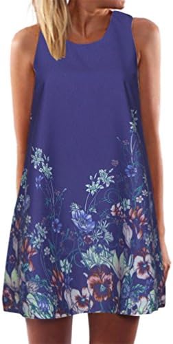 AmyDong Hot Sale! Ladies Dress Women Vintage Boho Summer Sleeveless Beach Printed Short Mini Dress Print Sleeveless Dress A Line Dress (XL, Blue A)