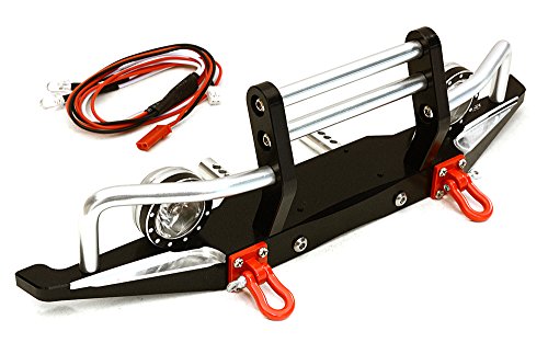 Integy RC Model Hop-ups C27283BLACK Billet Machined Alloy Front Bumper w/LED (2) for Axial 1/10 SCX10 II 43mm Mount