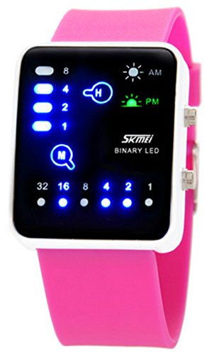 WUTONYU Binary Digital LED Waterproof Boys Girls Sport Casual Wrist Watches (Rose)