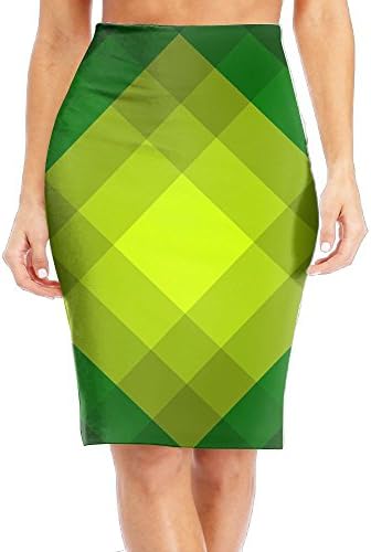 Green Square Geometry Women's Elastic Stretchy Short Pencil Skirt Above The Knee