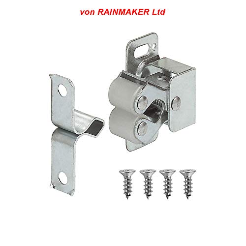 LOOTICH Cabinet Door Steel Twin Roller Catches with Plates and Screws for Kitchen Cupboard Home Furniture Bathroom Wardrobe Latch Silent Locks Stopper Spring Loaded (20 Pcs)