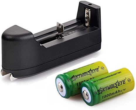 2PCS Rechargeable 3.7 V 1800mAh Protected Li-ion 16340 Batteries + Charger for High Drain Device