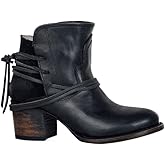 Hhhchpm Women's Suede Ankle Boots Chunky Heel Ankle Booties Back Zipper Vintage Western Boots for Ladies - Bohemian Casual, Formal Outfits