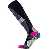 Thermal Compression Ski Socks - Warm Socks for Skiing and Snowboarding (S, Black/Neon Pink)