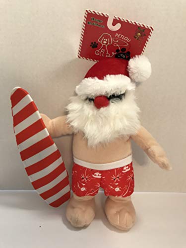 Petlou Surfboard Santa Plush Squeeky Crinkly Christmas Holiday Pet Dog Toy