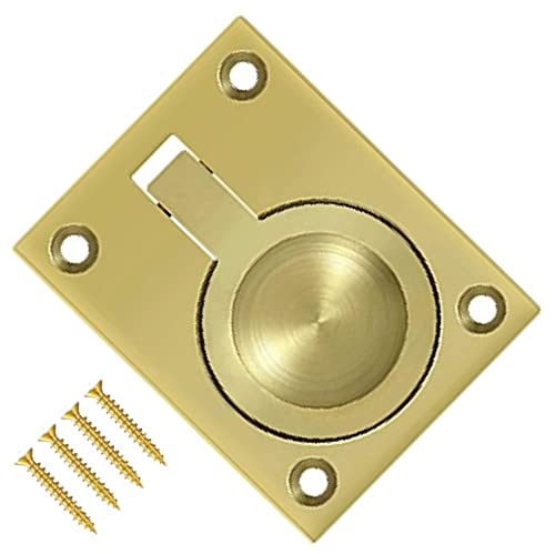 TERF® Traditional Vintage Polished Brass Flush Ring Pull Handle 50mm (2 inch) Face Fix Handle Including Fixing Screw for Use Window Cupboard Cabinet Wardrobe Kitchen Bathroom Door Gate - Pack of 1