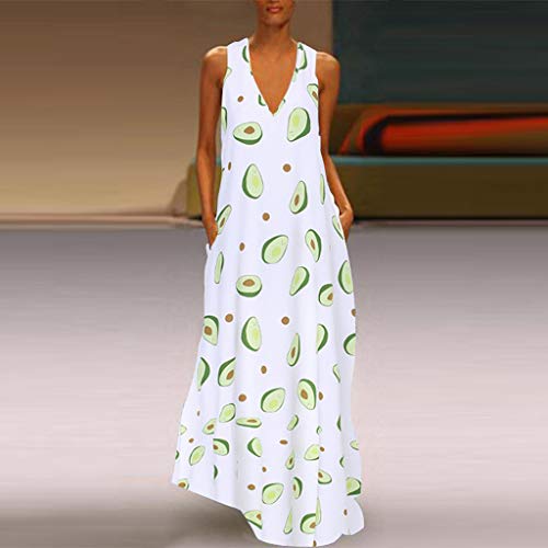 Witspace Women Bohemian Feather Print Sleeveless O-Neck Summer Plus Size Maxi Dress