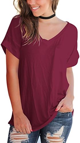 FAVALIVE Women's Short Sleeve Tops Casual V-Neck T-Shirts with Front Pocket