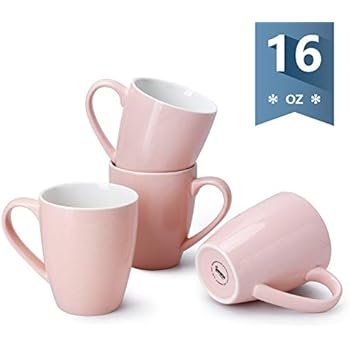 Sweese 601.108 Porcelain Mugs - 16 Ounce (Top to the Rim) for Coffee, Tea, Cocoa, Set of 4, Pink