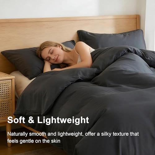 Simple&Opulence Duvet Cover King Size 100% Viscose Derived from Bamboo, 3 PCS Pure Breathable Cooling Silky Soft Bedding for Hot Sleepers Moisture-Wicking Comforter Cover Set, Dark Grey