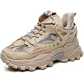 Netehadi Men's Fashion Leather High Top Lace Up Chunky Platform Sneakers Casual Non Slip Round Toe Driving Walking Jogging Tennis Training Shoes