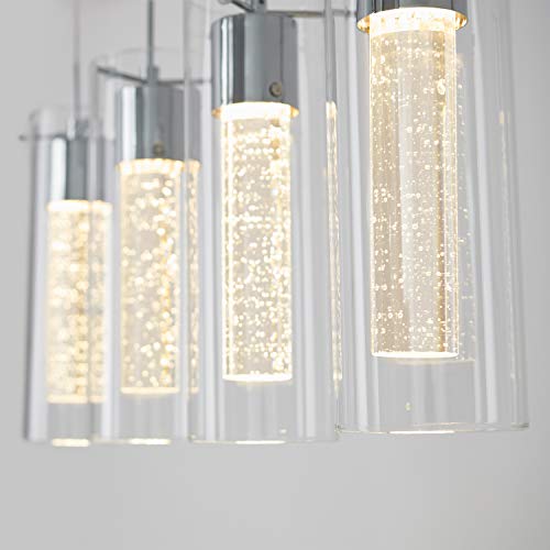Artika OME59 4-Pendant Dimmable Light Fixture with Integrated Led and Premium Bubble Glass, Chrome Plated