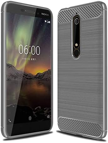 Moment Dextrad for Nokia 6.1 Case Flexible TPU Bumper Slim Case Carbon Fiber Anti-Fingerprint Design Lightweight Shockproof Back Cover for Nokia 6.1/Nokia 6 2018 (Gray)
