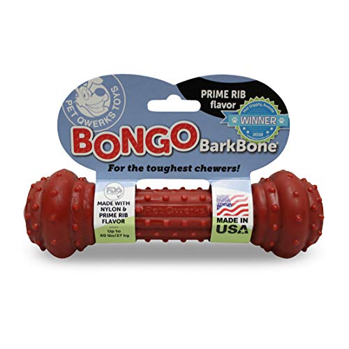 Pet Qwerks Bongo BarkBone Prime Rib Chew Toy Tough Indestructible