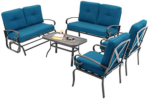 Oakmont 5pcs 6 Seats Outdoor Metal Furniture Sets Patio Conversation Set Glider 2 Single Chairs Loveseat And Coffee Groupull