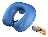 Trekology Inflatable Airplane Pillow, Neck Travel Pillows - Compact Portable Head and Neck Support Pillows in Flight, Small U Shape Headrest Cushion for Best Rest & Sleep While Traveling (Navy Blue)