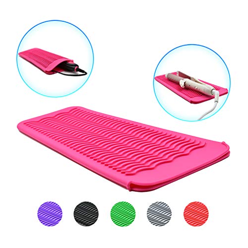EIOKIT Silicone Heat Resistant Travel Mat Pouch for Hair Straightener,Crimping Iron,Hair Curling Iron,Hair Curling Wand,Flat Iron,Hair Waving Iron and Hot Hair Styling Tools (Hot Pink)