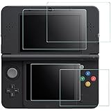 Screen Protector Compatible Nintendo New 3DS, AFUNTA 2 Pack (4 Pcs) Tempered Glass for Top Screen and HD Clear PET Film for Bottom Screen Accessory