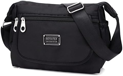 Kecartu Casual Lightweight Water Resistant Nylon Crossbody Messenger Bag Multi Pockets Medium Size Purse Black