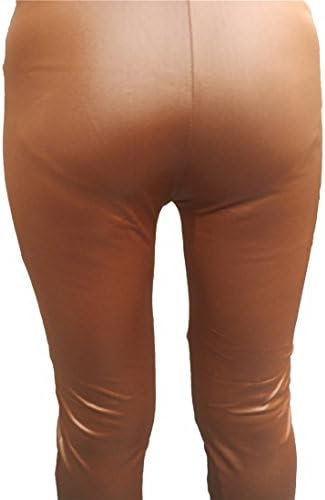 Chisen Ladies Faux Leather Slim Footless Leggings Pants (XL, Brown)