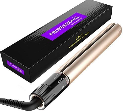 Flat Iron for Hair, Professional 2 in 1 Ceramic Hair Straightener Flat Iron with Rotating Adjustable Temperature 255℉-450℉, Fast Heats Up and Auto Shut Off for All Hair Types