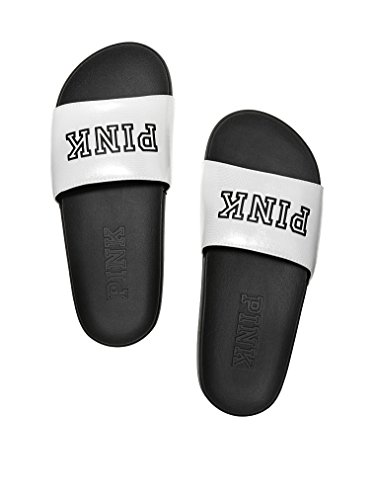 Victoria's Secret PINK Crossover Comfort Slide Sandals Shoes Black White Large