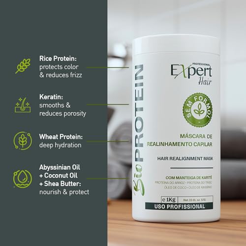 Expert Hair Bio Protein Hair Smoothing Treatment - Formaldehyde-Free Straightening, Anti-Frizz Keratin with Organic Keratin for Sleek , 1kg