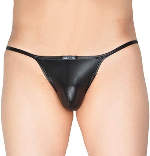 Men's Open Side Bikini Briefs Thin Belt Leather Like Pouch Underwear M