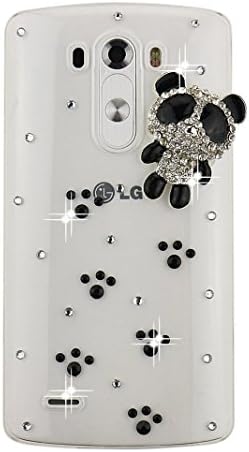 LG G Vista 2 Bling Case - Fairy Art Luxury 3D Sparkle Series Panda Footprint Crystal Design Back Cover with Soft Wallet Purse Red Cloth Pouch - Black&amp;White
