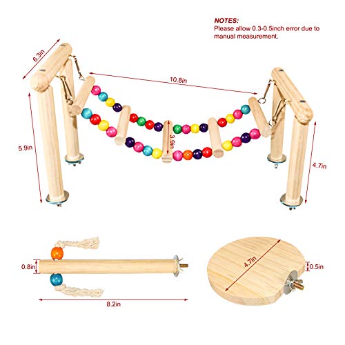 Roundler Parrot Perch Stand Toys,Cage Top Play Stand Parrot Swing Climbing Ladder Toys Wooden Perch Suitable for Parakeet, Cockatiel, Lovebirds, Conure and Finches (Style-1)