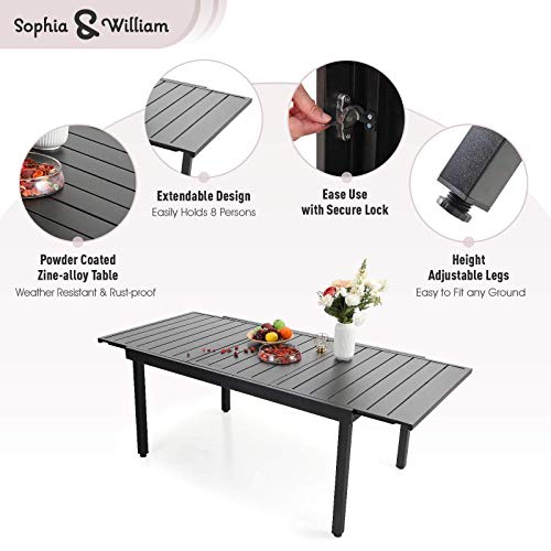 Sophia & William Black Expandable Patio Dining Tables Metal Outdoor