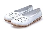 KEESKY Womens Ladies Leather Casual Cut out Loafers Flat Slip-on Shoes White Size 8.5