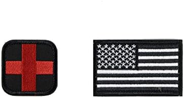 Tactical US Flag Patch and Red Cross Patch 2 pack bundle Hook and Loop Backing for Vests, Backpacks, and Survival Gear